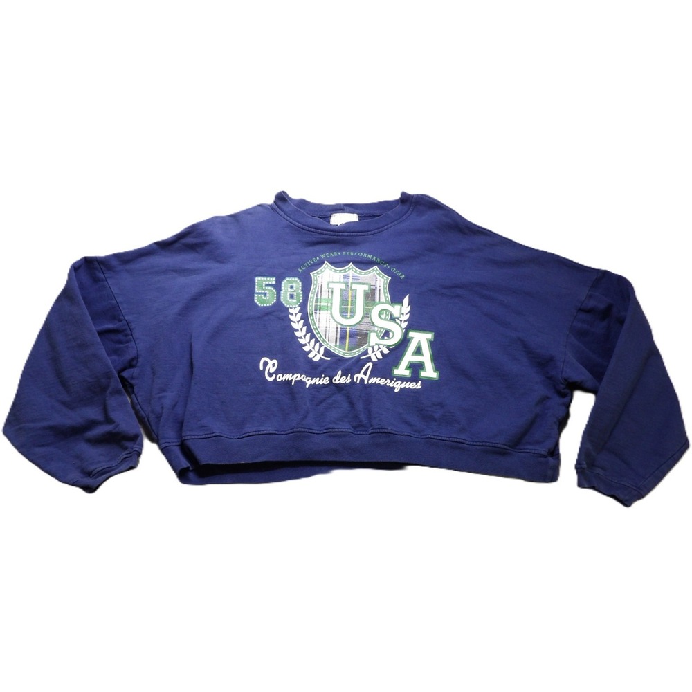 VTG 90 Ivy Club Classics 58 Plaid Crest Graphic Blue Sweatshirt Women M USA Made